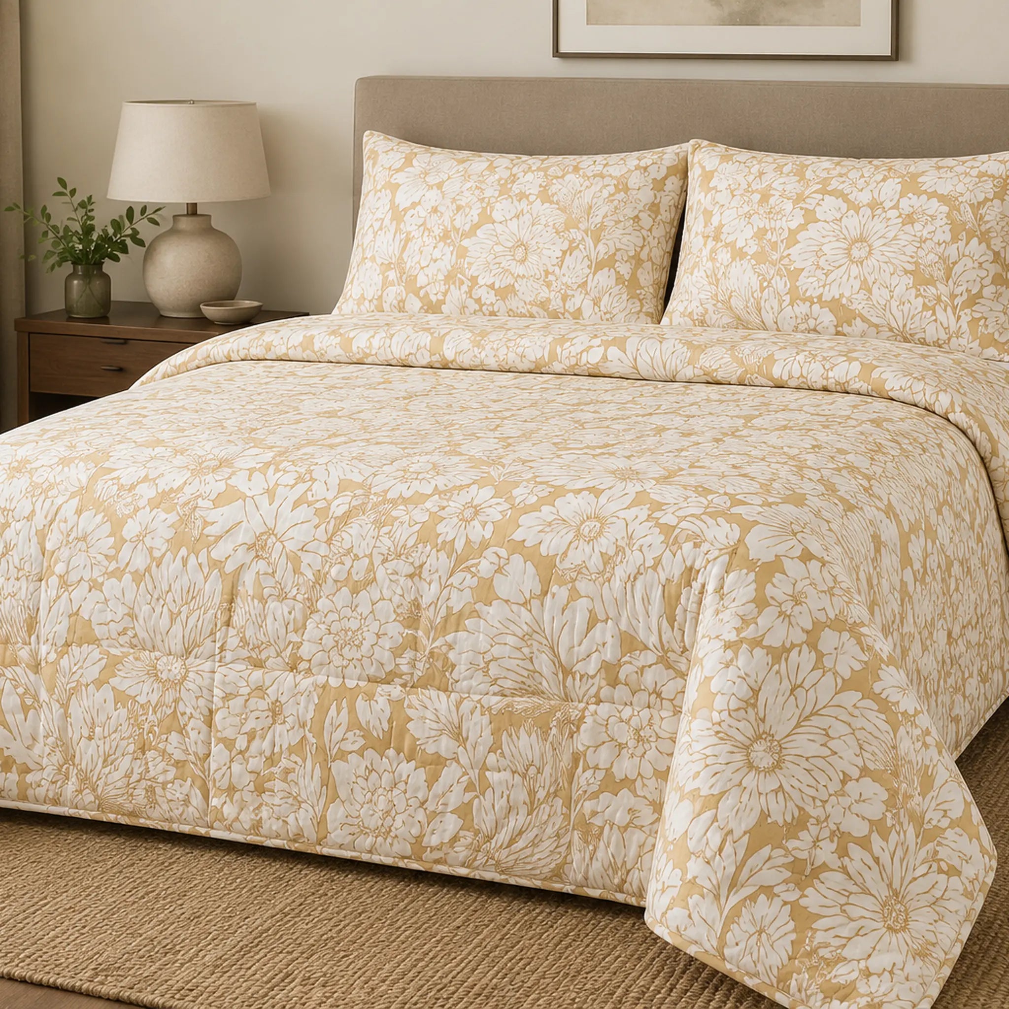 Floral & Patterned Quilted Comforter Set — Includes 2 Pillowcases