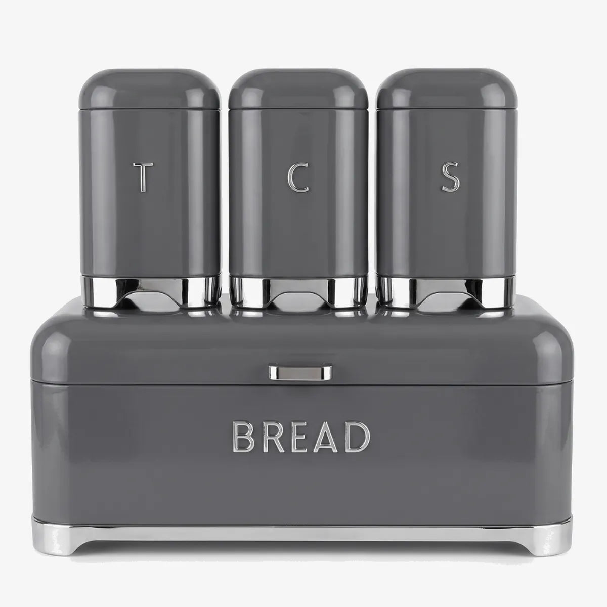 Royal Homeware - Milano Steel Bread Bin & 3-Piece Canister Set