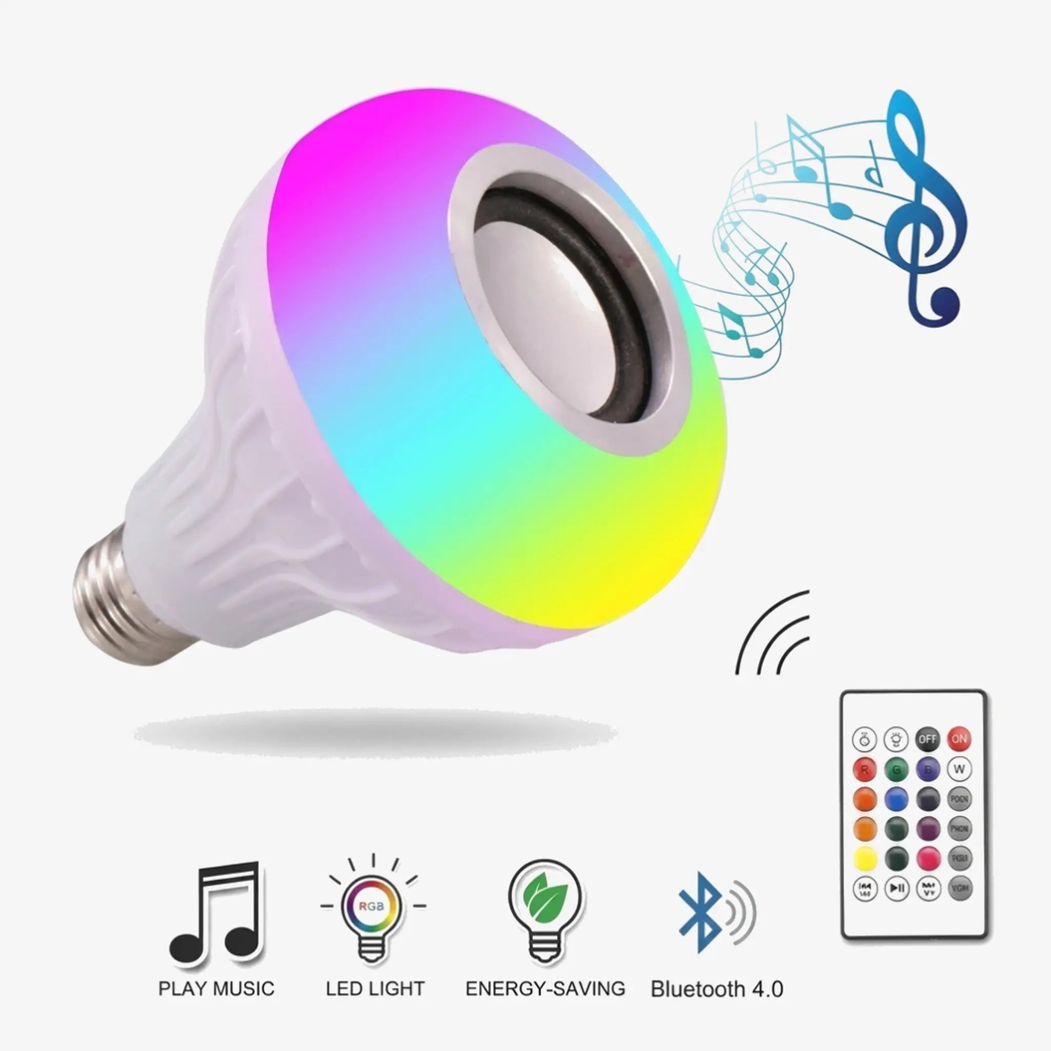 Hello Today -  12W LED Light Bulb with Built-In Bluetooth Speaker — RGB & 6000K Cool White — HD-BLC12W