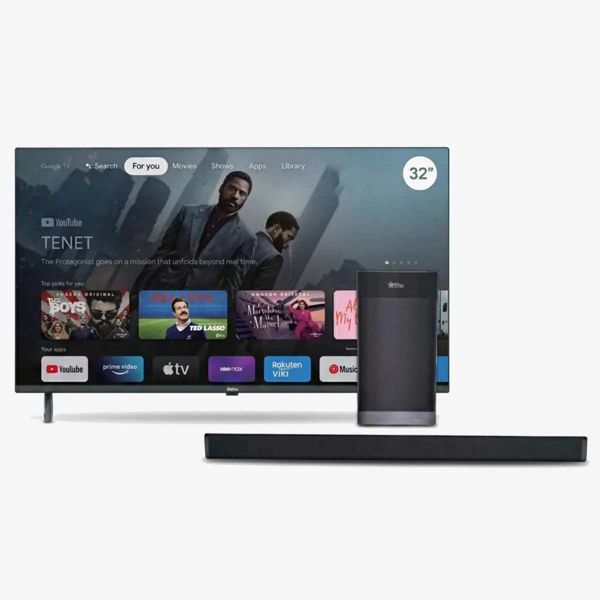 I-STAR 32-Inch HD Frameless Smart TV & Wireless Soundbar Combo — G32W02 / IS3001S