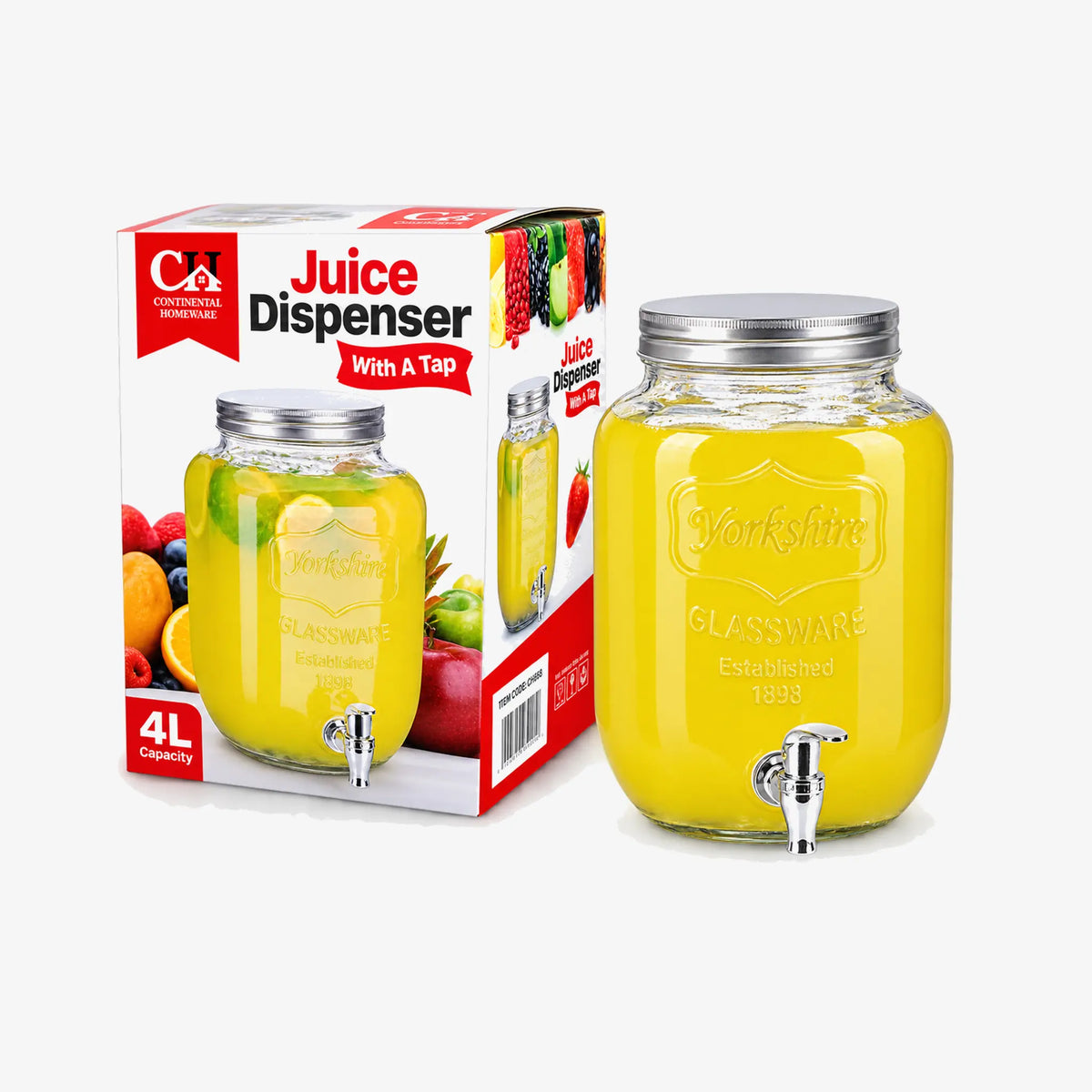 4-Litre Glass Beverage Dispenser with Tap & Lid CH