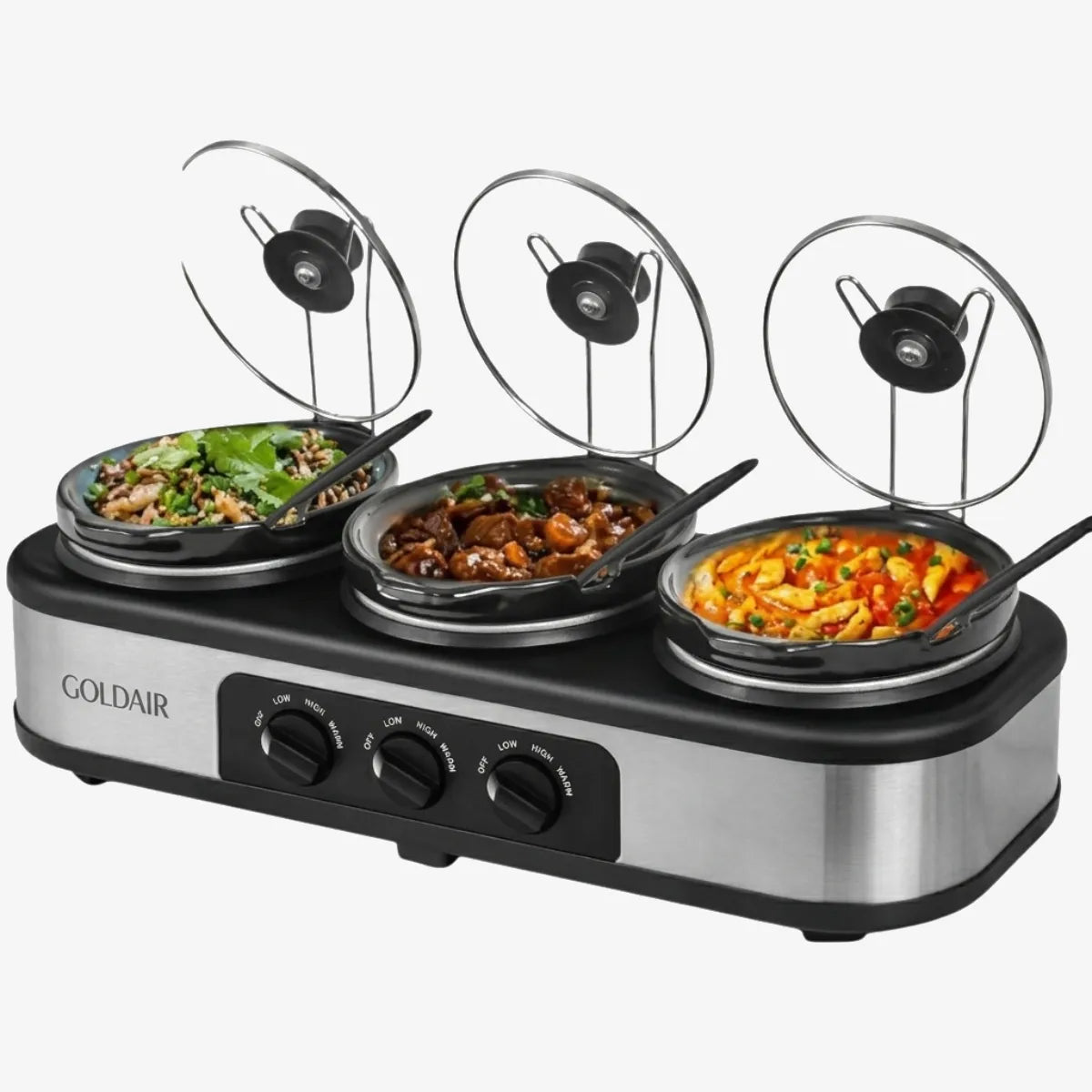 Goldair Triple Pot Slow Cooker & Buffet Warmer — 3 x 2.5L — GSC-325