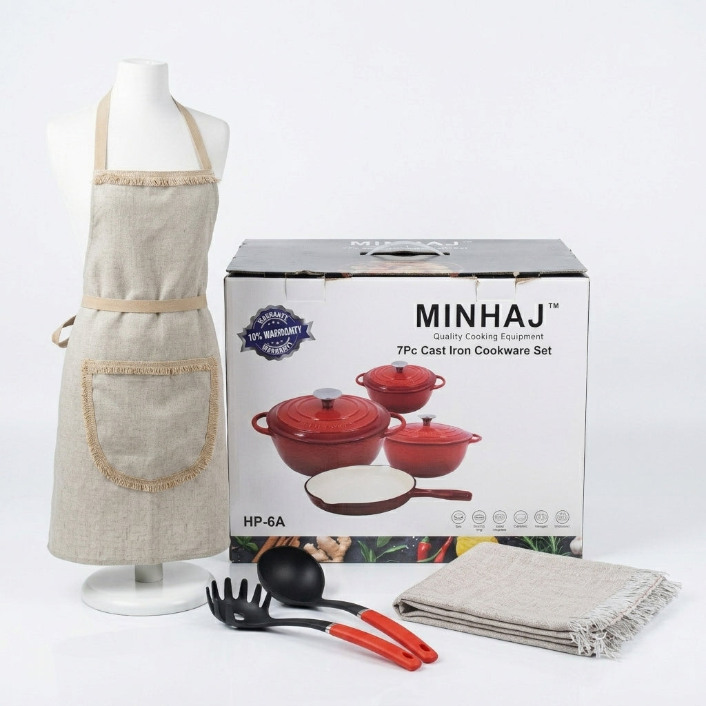 7-Piece Cast Iron Pot Bundle Set with Cooking Utensils & Free Apron
