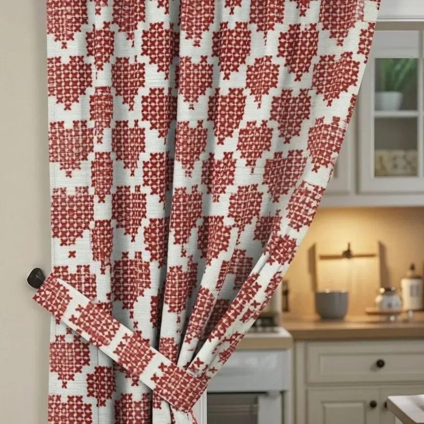 Kitchen Curtain Taped Sweet Red Hearts — 3m x 1.2m