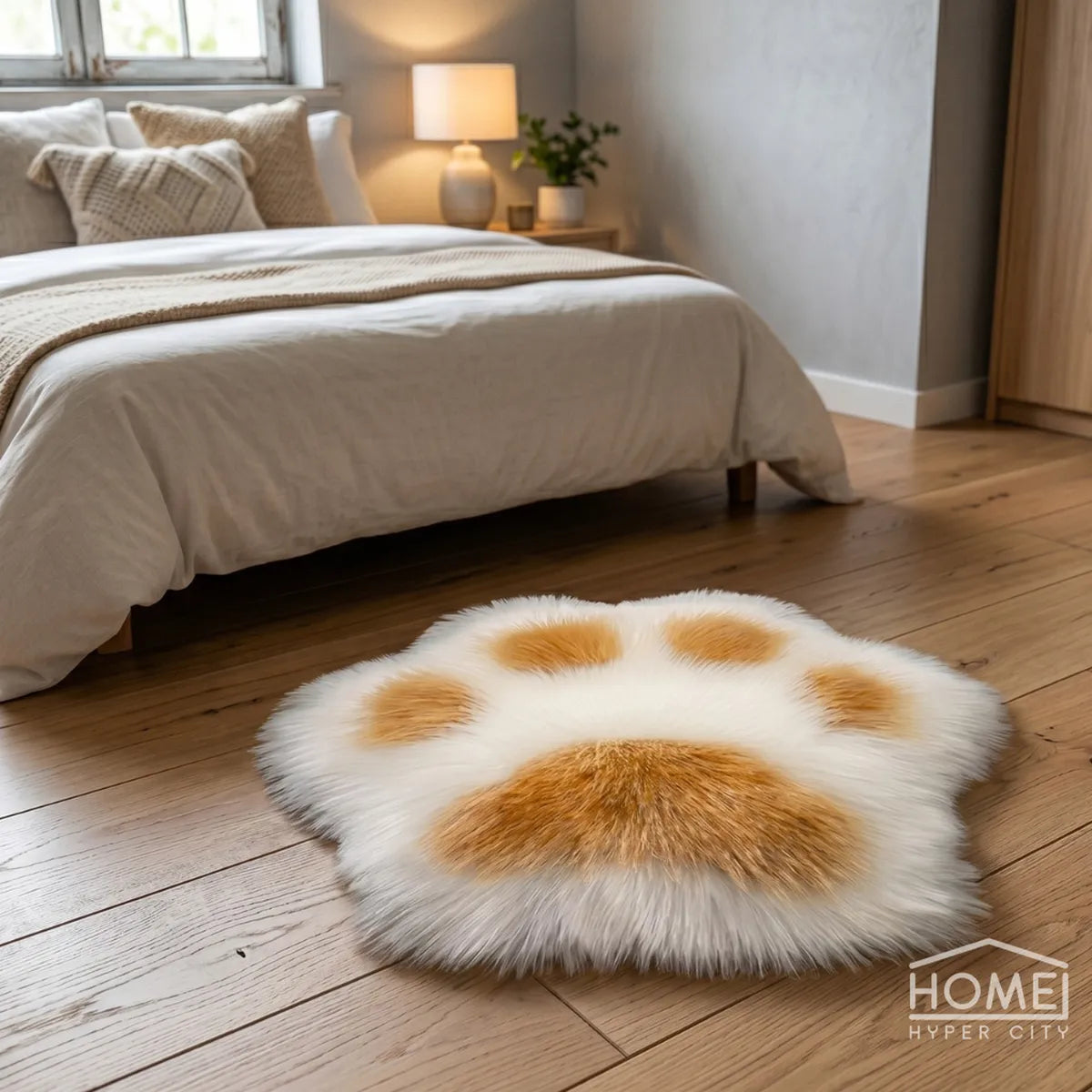 Long Fur Paw Print Mat — 80 x 90cm