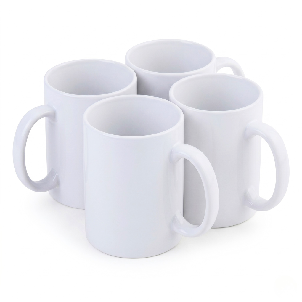 4Pc White Minimalist Ceramic Mugs