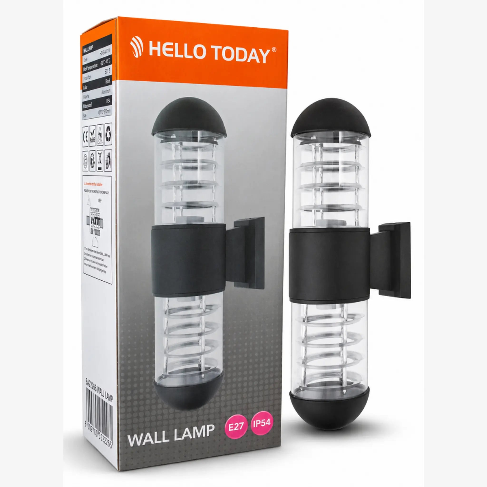 Hello Today E27 IP54 Outdoor Up & Down Pillar Wall Lamp — Black