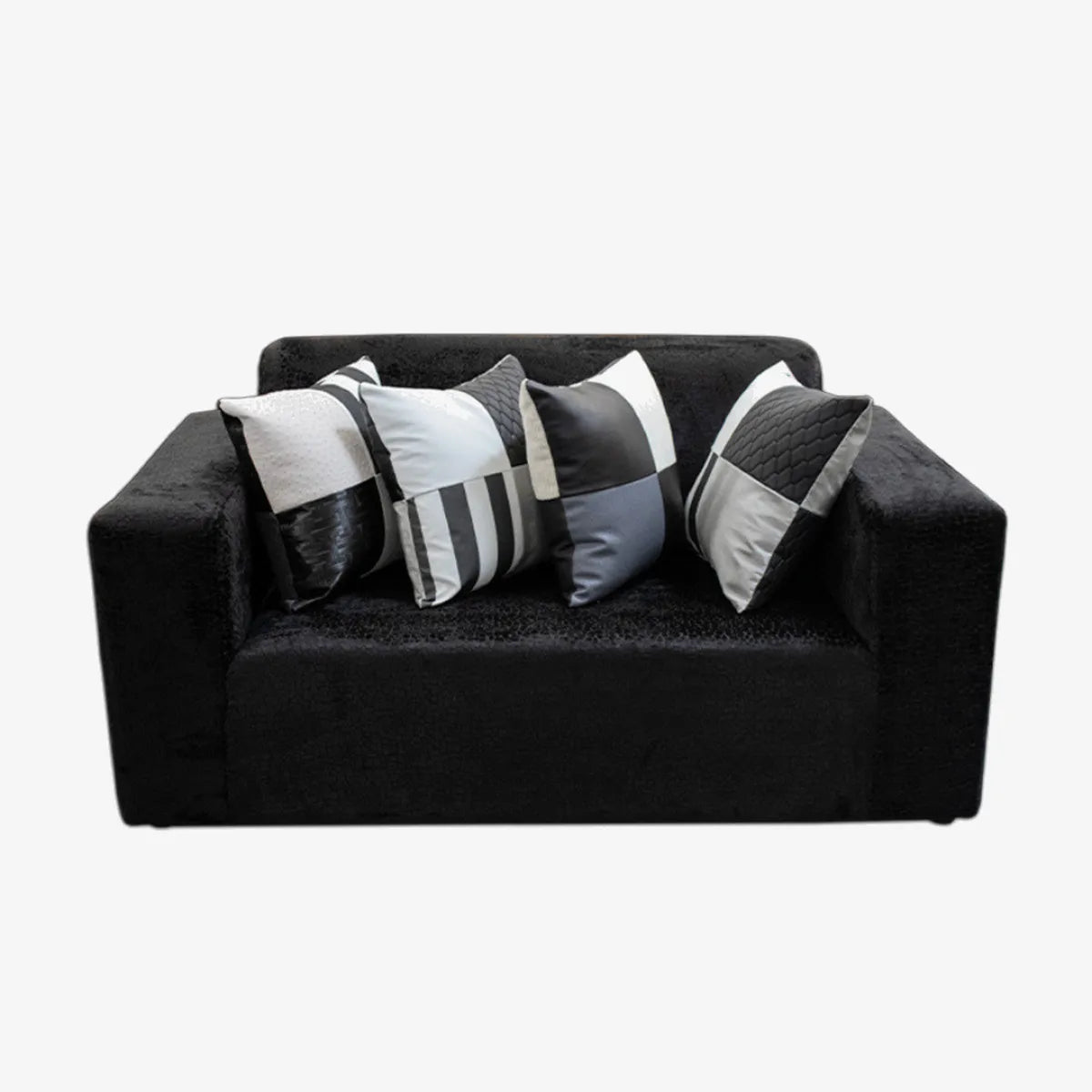 Pebbles Textured 2-Seater Couch — Includes 4 Geometric Scatter Cushions — Black