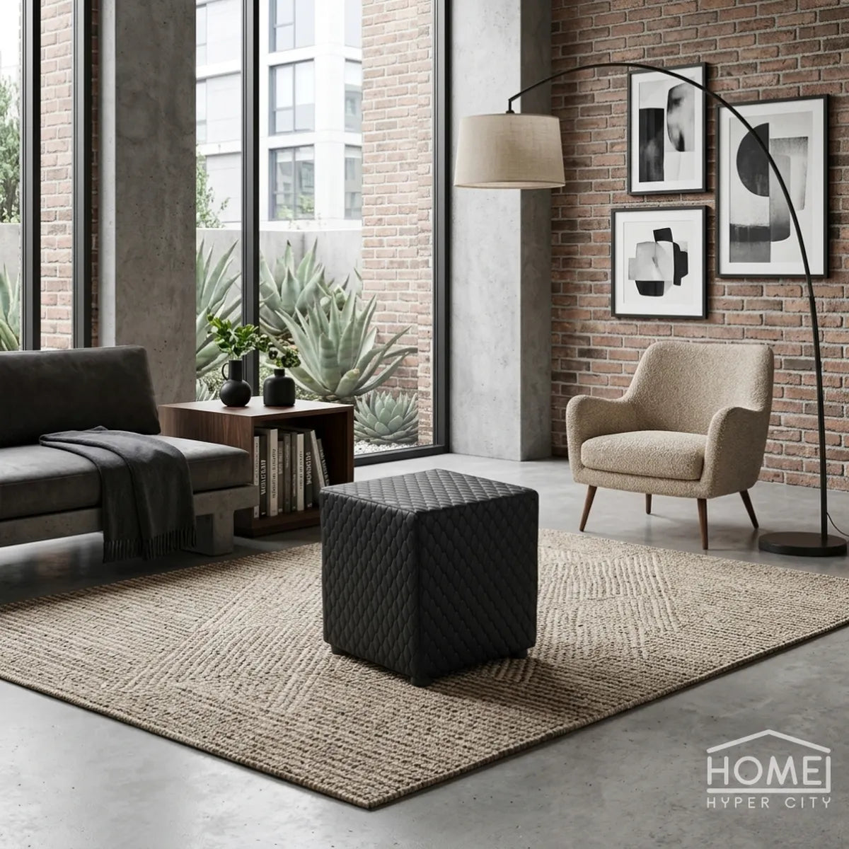 Bentley Diamond Quilted Faux Leather Ottoman