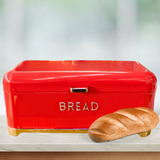 Tin Bread Box with 3 Canisters - Red