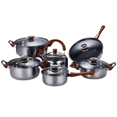 12 Piece Pot Set - Stainless Steel Base with Plastic Handles