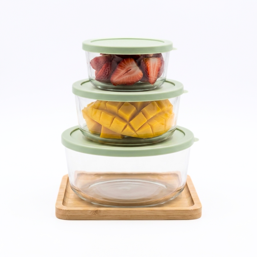 Lejing Round Glass Lunch Box Set — 3-Piece
