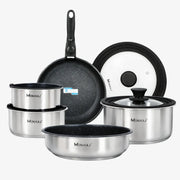 Minhaj 11-Piece Space-Saving Stainless Steel Cookware Set with Detachable Handle
