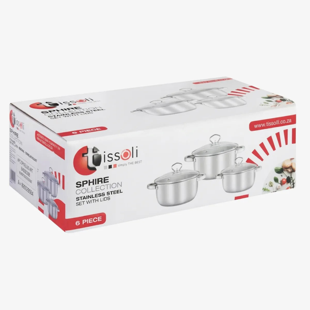 Tissolli 6Pc Stainless Steel Pot Set with Glass Lids
