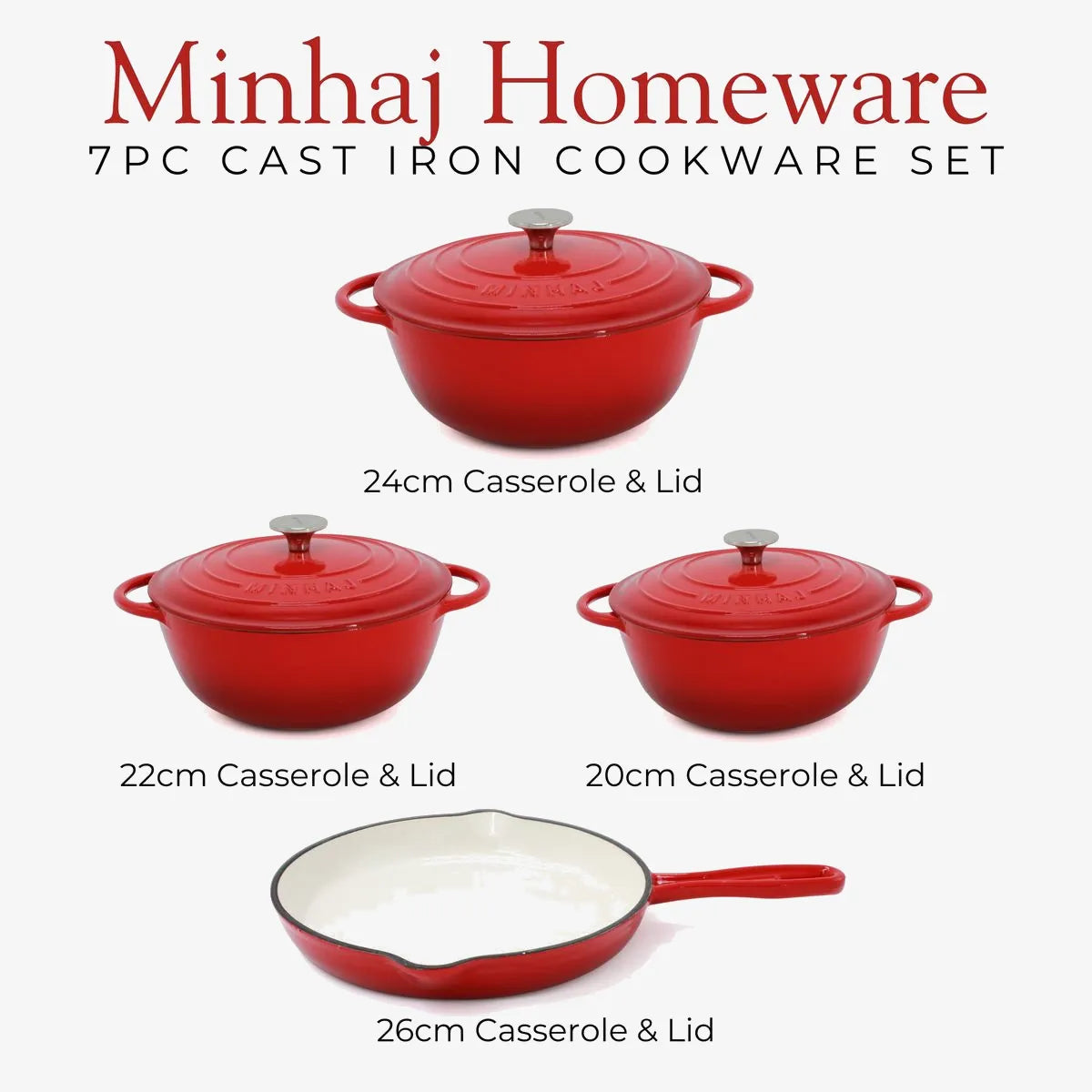 Minhaj 7-Piece Cast Iron Enamel Pot Set