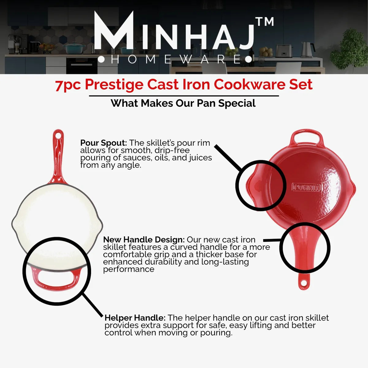 Minhaj 7-Piece Cast Iron Enamel Pot Set