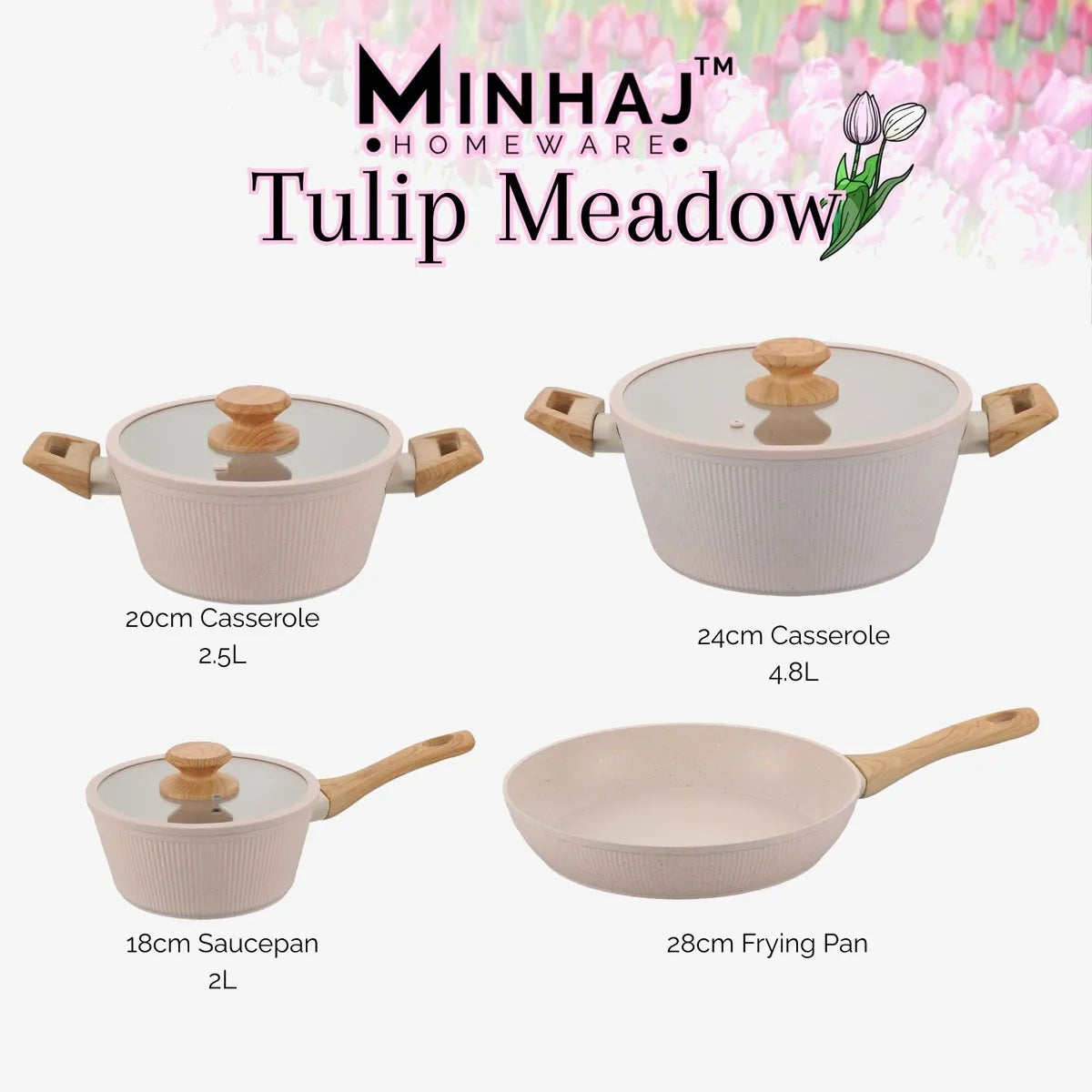 Minhaj Tulip Aluminium Pot Set — Pink — 7 Piece