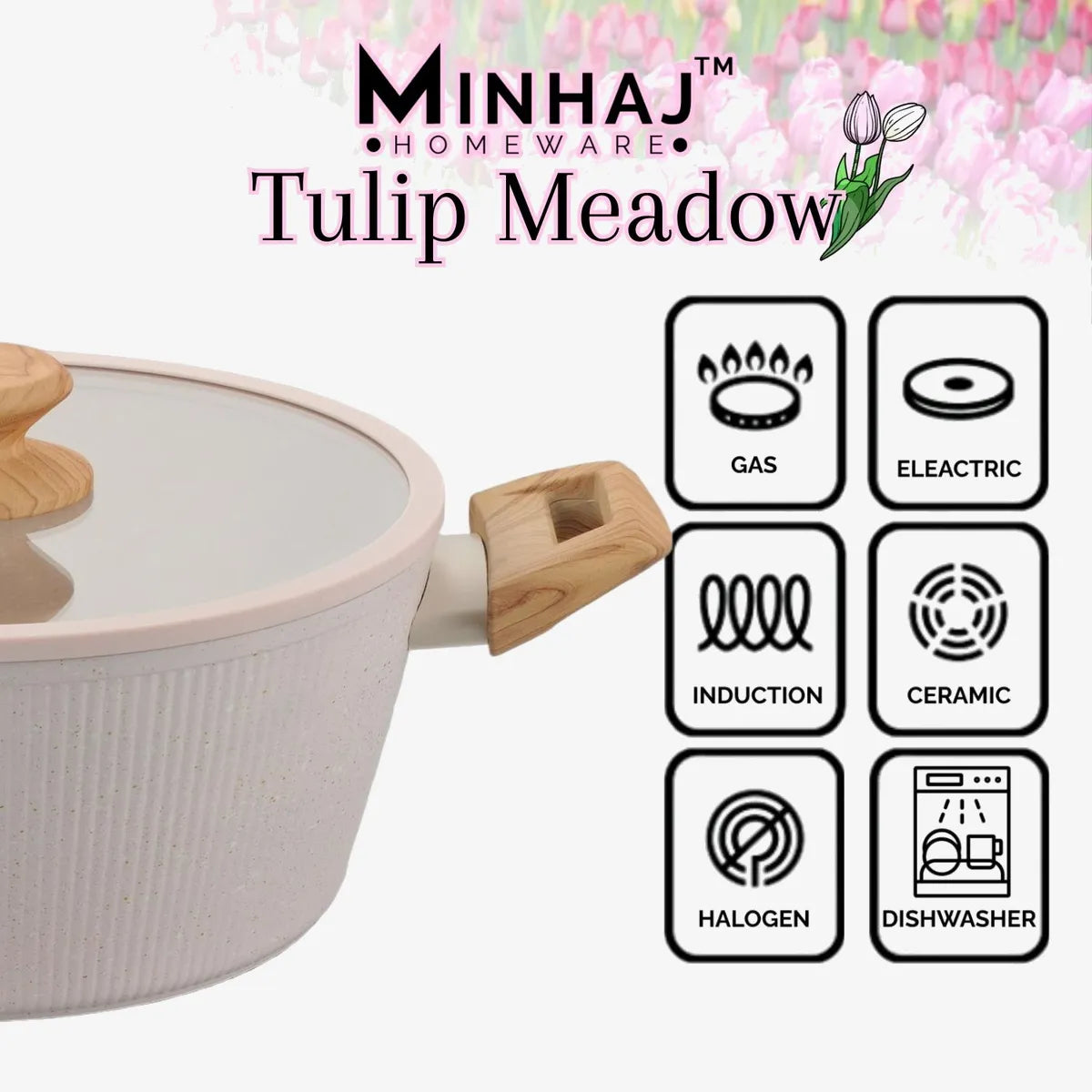 Minhaj Tulip Aluminium Pot Set — Pink — 7 Piece