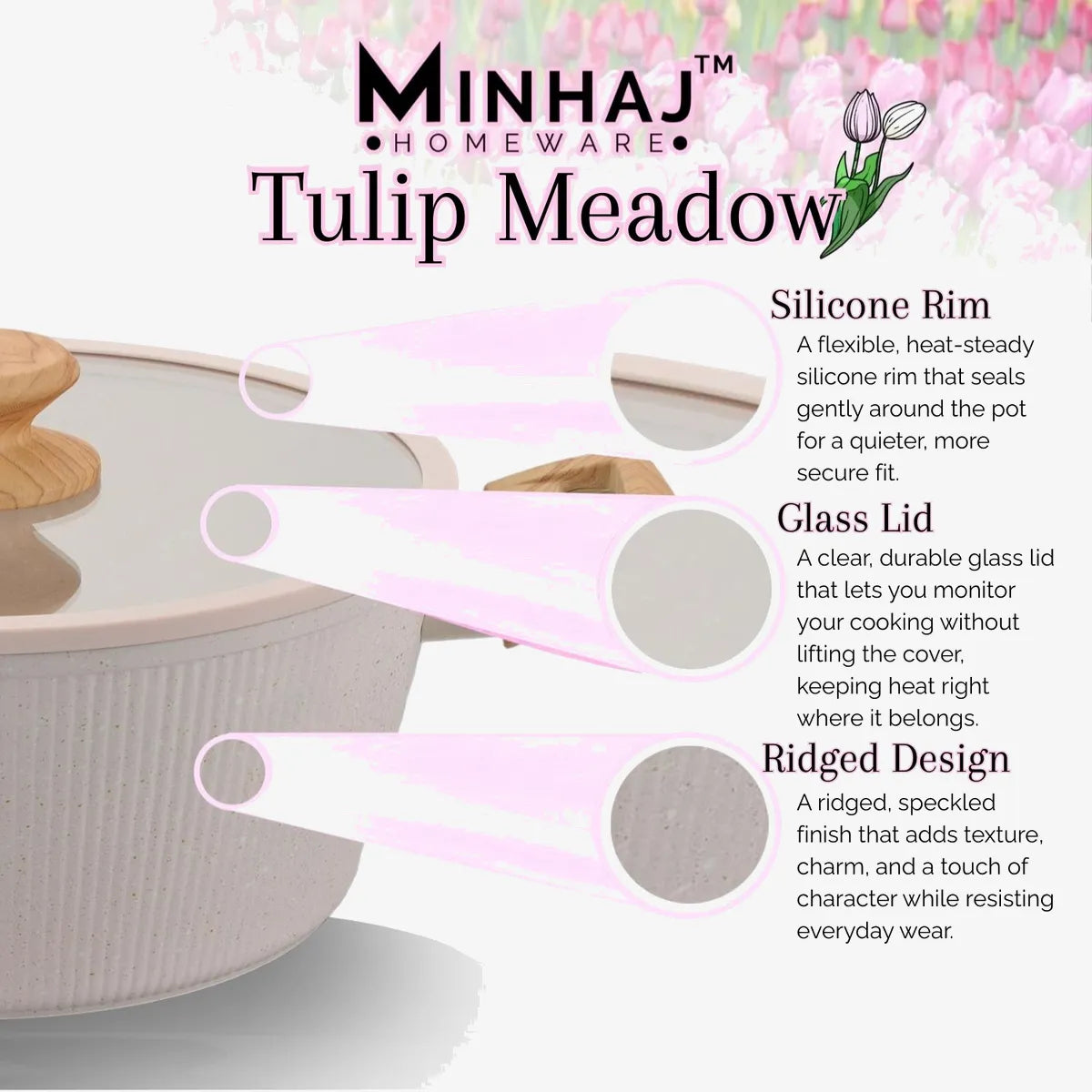 Minhaj Tulip Aluminium Pot Set — Pink — 7 Piece
