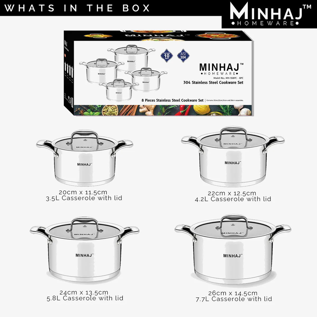 Minhaj Stainless Steel Pot Set — 8-Piece