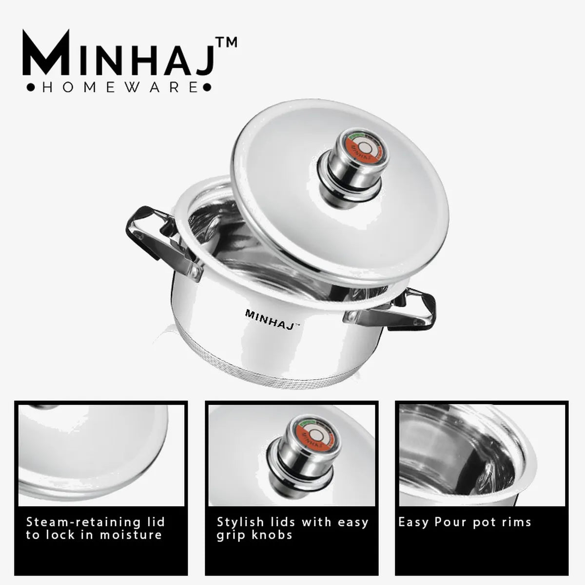 Minhaj 27Pc Stainless Steel Pot Set — 9 Layers Heavy Bottom