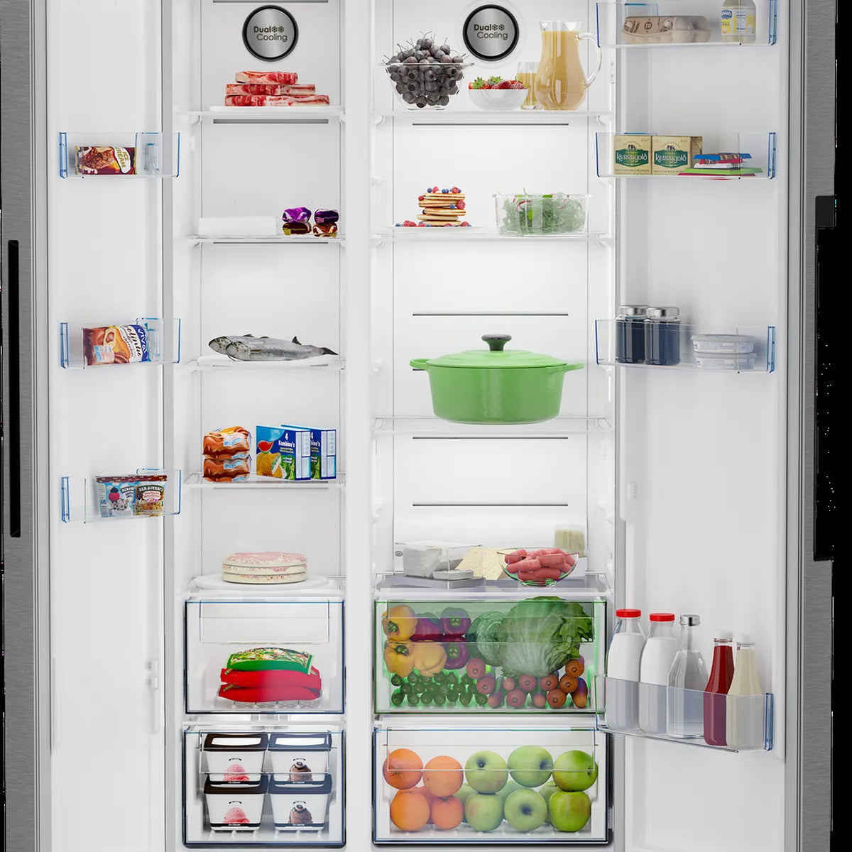 Defy Side-by-Side Naturelight Satin Metallic Finish Fridge — DFF536