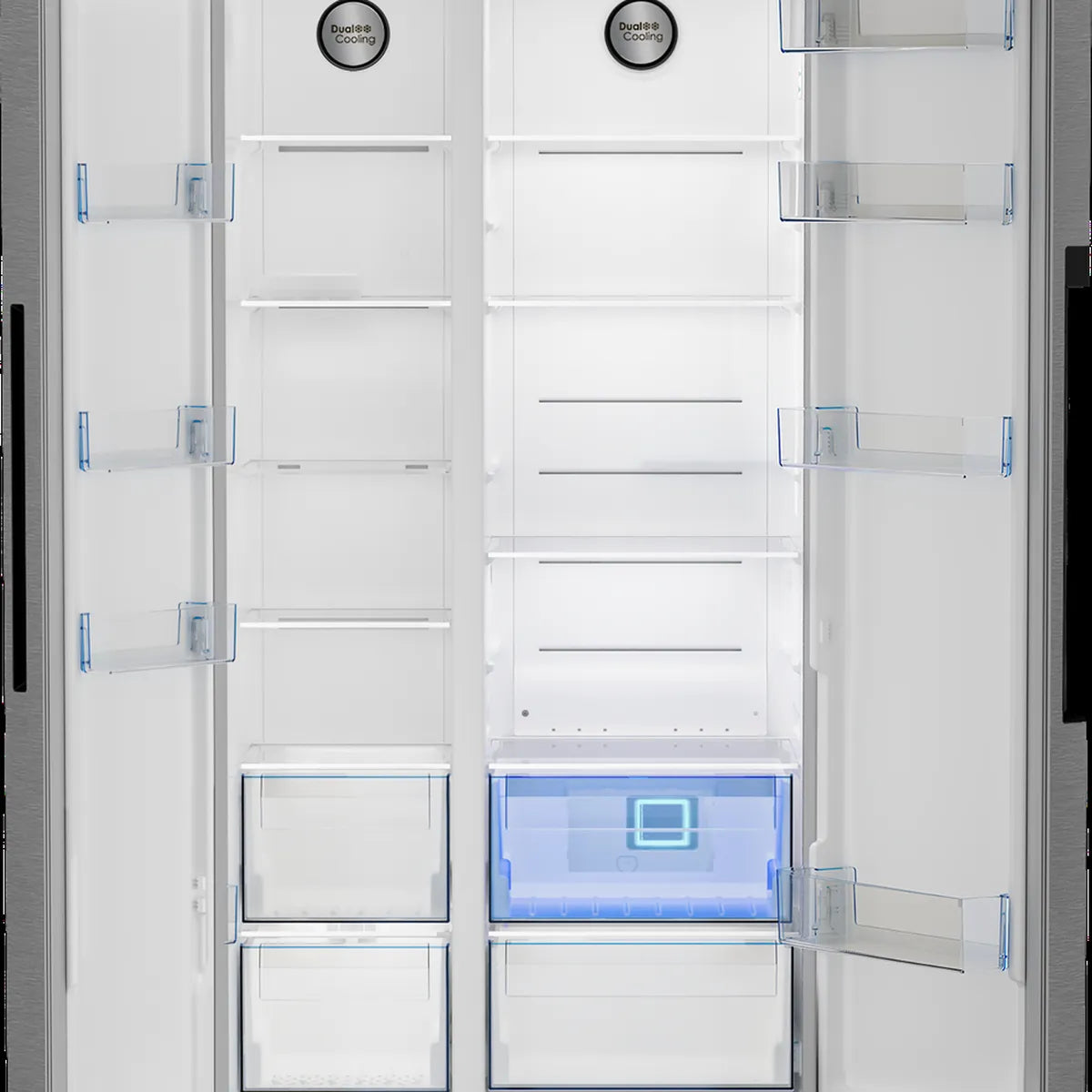 Defy Side-by-Side Naturelight Satin Metallic Finish Fridge — DFF536