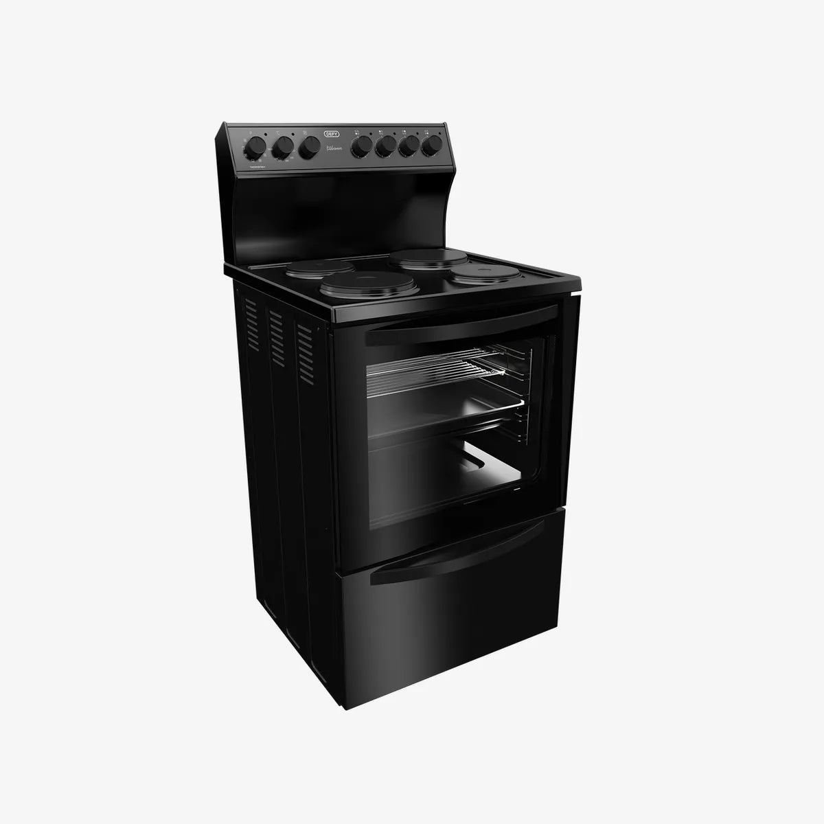 Defy 60cm Electric Freestanding Stove ThermoFan+ Black RC — DSS697