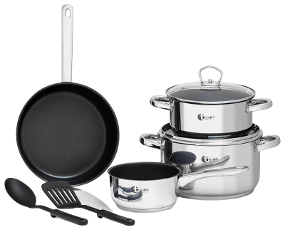 Tissolli - 8pc Stainless Steel Non Stick Set With Glass Lids