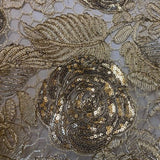 Bridal Tulle Embroidered (Rose Design) - Silver / Gold - 135CM