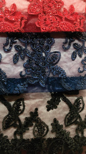 Beaded Bridal Lace, Floral Design - Various Colours - 132cm
