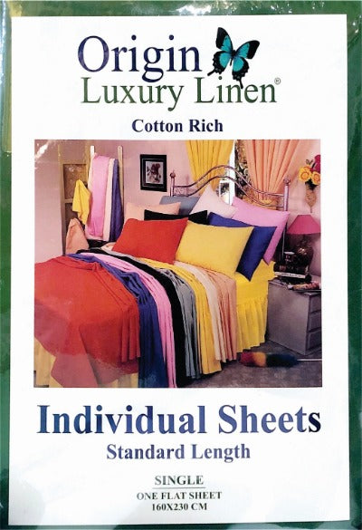 Origin Luxury Linen - Individual Flat Sheets (Cotton Rich) - Various Sizes & Colours
