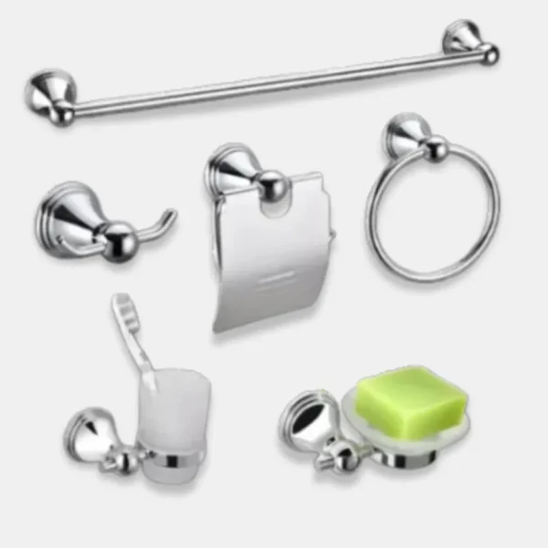 6Pc Bathroom Set - Silver